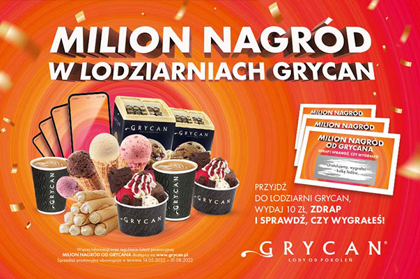Grycan - Milion nagród w lodziarniach GRYCAN